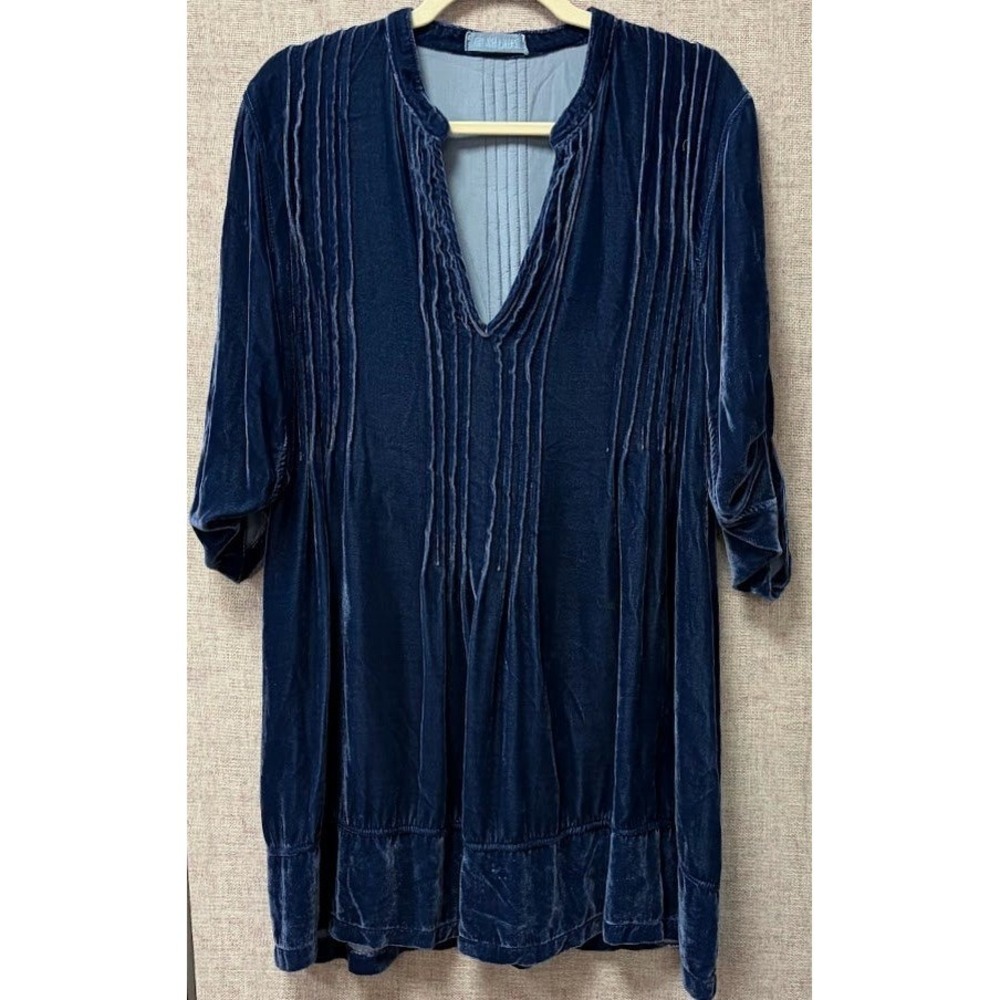 CP Shades Regina Blue Velvet Pintuck Tunic Dress Lagenlook Whimsigoth Boho Small